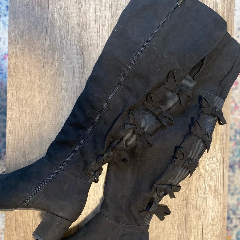 Black faux suede boots